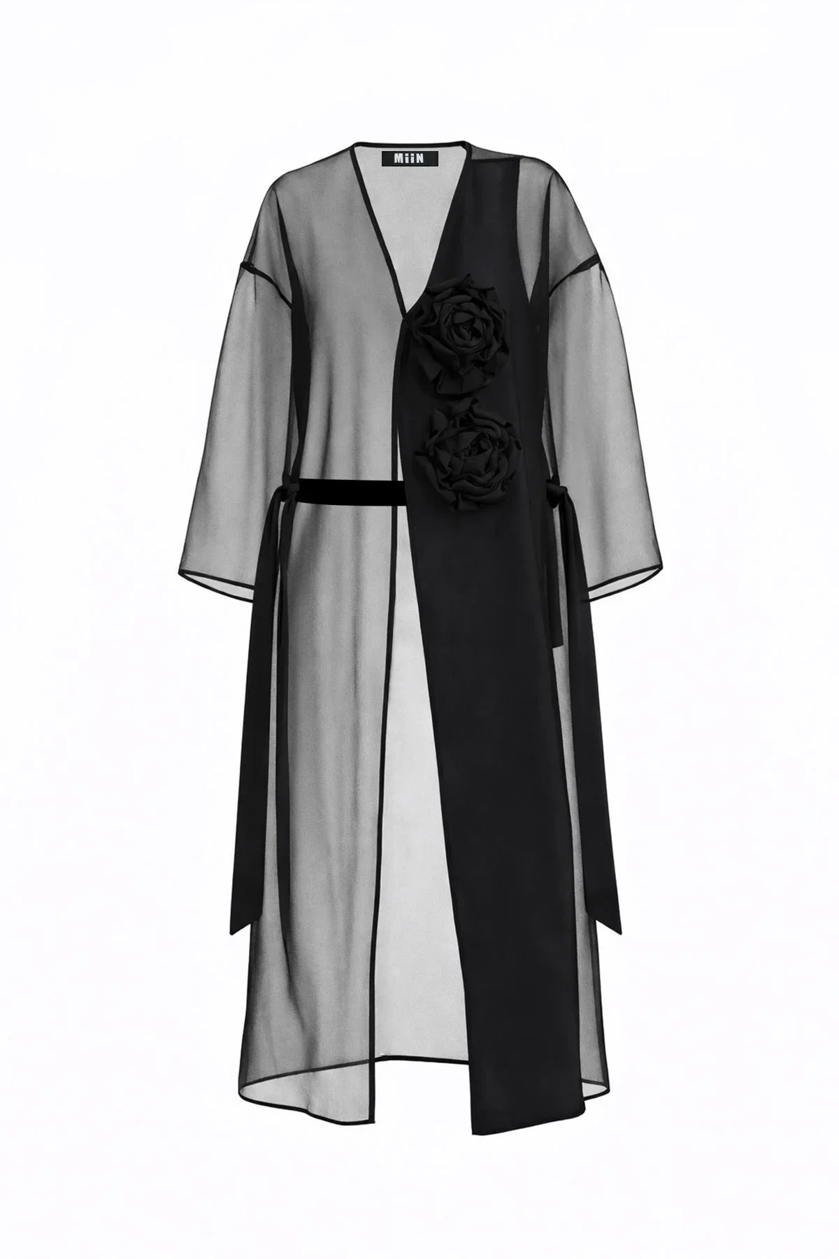 BLACK ORGANZE ROSE APPLICATED TRANSPARENT MIDI CAPE