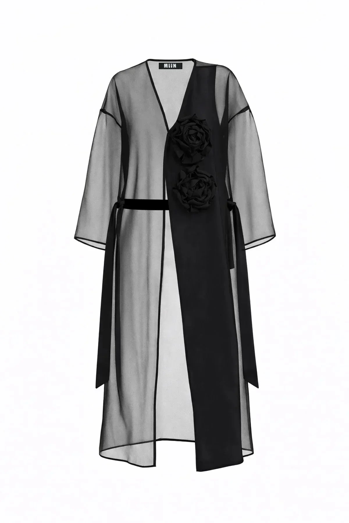 BLACK ORGANZE ROSE APPLICATED TRANSPARENT MIDI CAPE