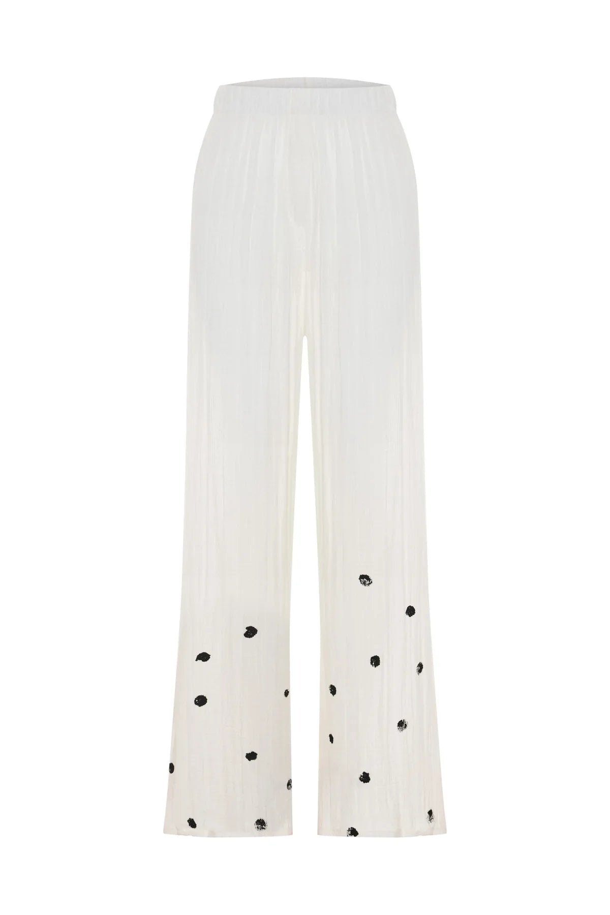 WHITE ELASTIC WAIST WIDE LEGS PANTS