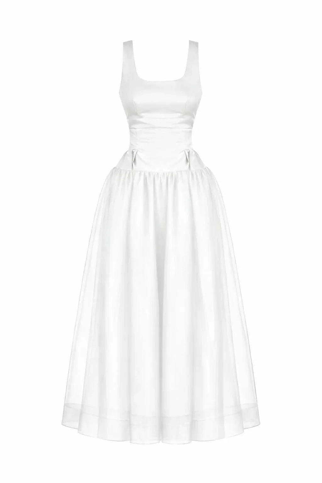 BEYAZ KOLSUZ YARI TRANSPARAN ORGANZE UZUN ELBİSE - MiiN