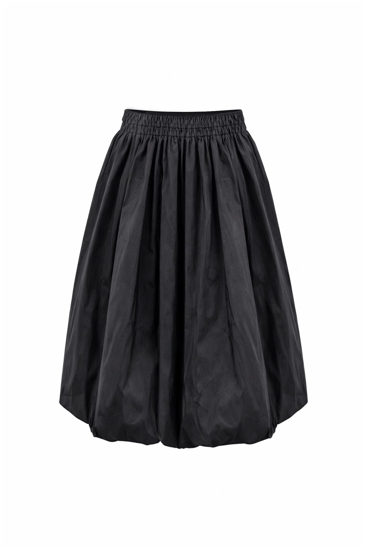 BLACK TAFFETA MIDI LENGTH BALLOON SKIRT