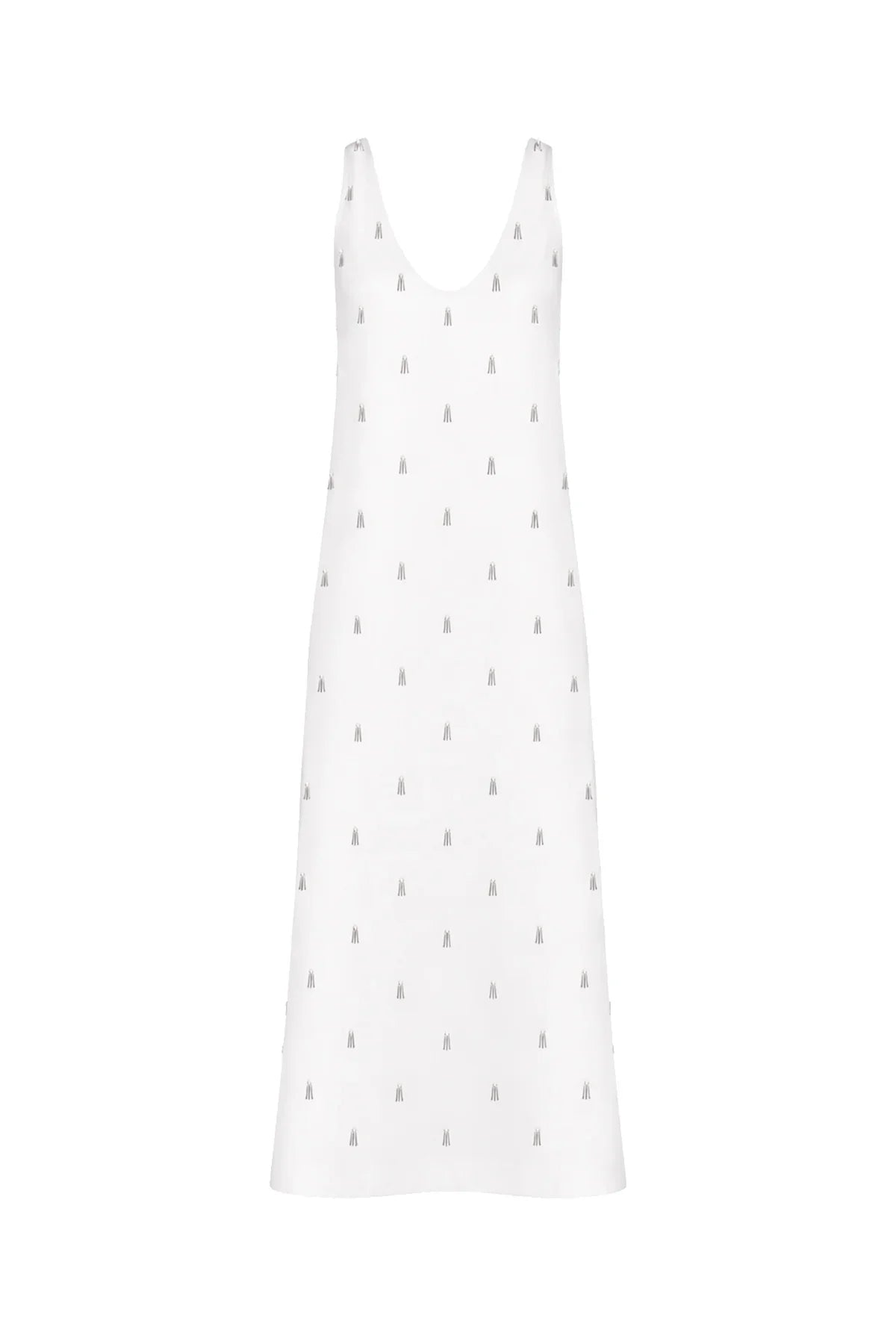 BEYAZ EL İŞLEMELİ BONCUKLU KALIN ASKILI UZUN ELBİSE - MiiN