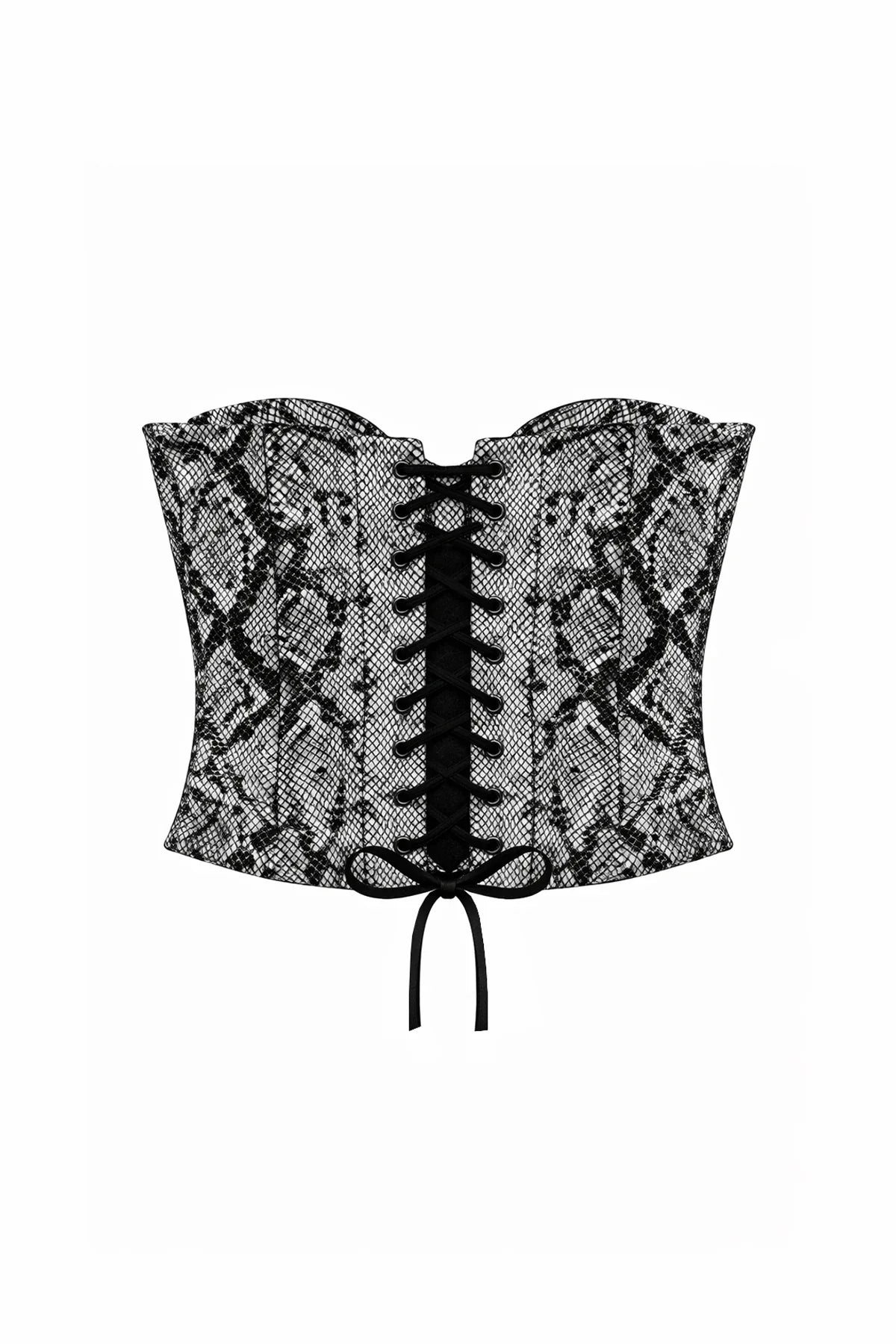 SİYAH PİTON BASKILI DERİ BÜSTİYER - MiiN