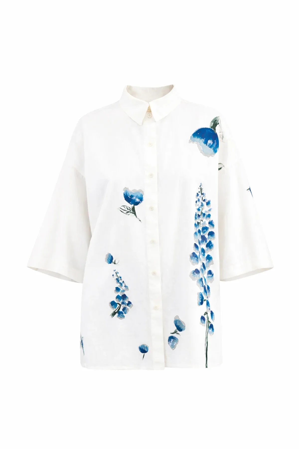 BEYAZ TRUVAKAR KOLLU EL BOYAMASI DETAYLI GABARDİN GÖMLEK - MiiN