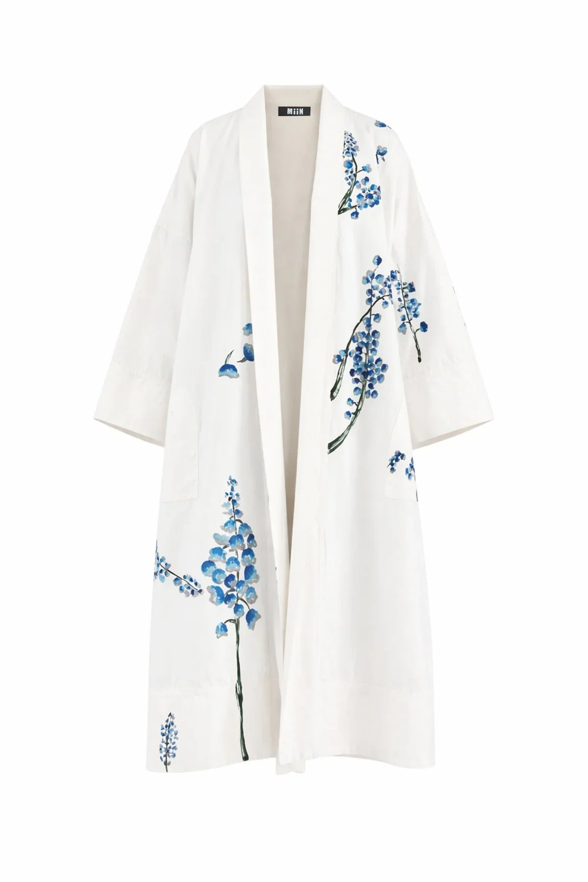 BEYAZ CEPLİ ÇİÇEK DESEN EL BOYAMASI GABARDİN KAP - MiiN