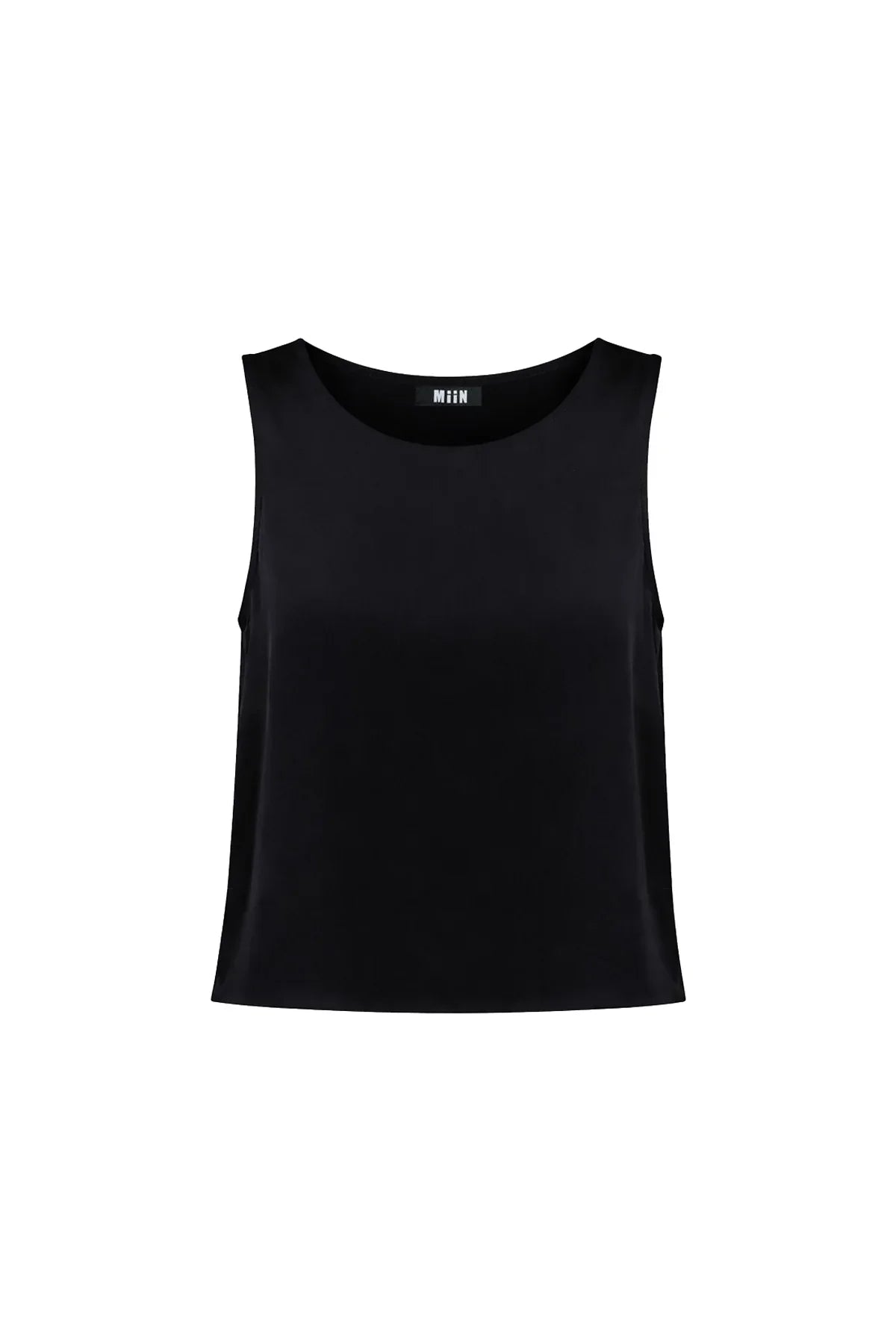 BLACK SLEEVELESS SQUARE COLLAR SATIN TOP