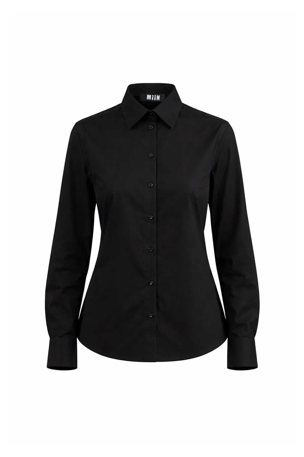 SİYAH UZUN KOLLU MANŞETLİ POPLİN GÖMLEK - MiiN