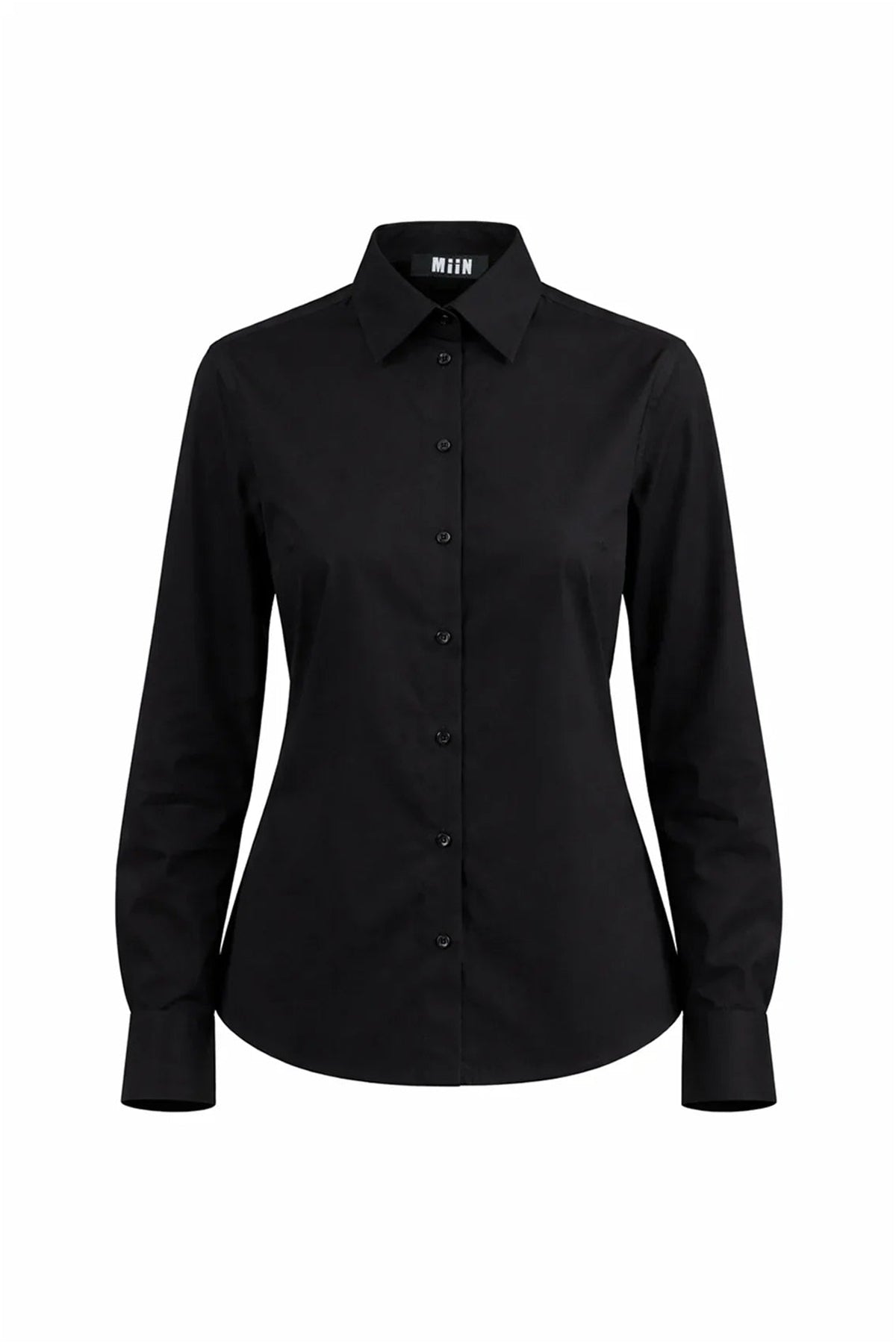 BLACK LONG SLEEVE CUFFS POPLIN SHIRT