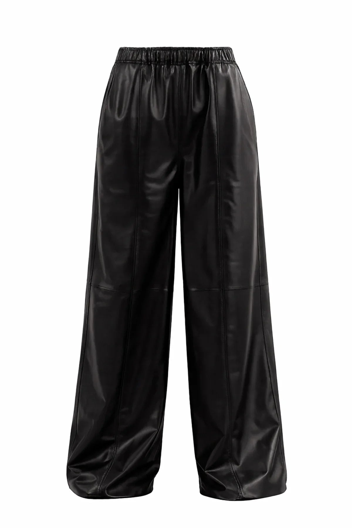 SİYAH DERİ BOL PAÇA PANTOLON - MiiN