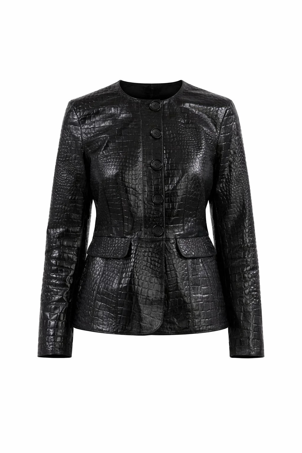 SİYAH ÖNDEN DÜĞMELİ DERİ CEKET - MiiN