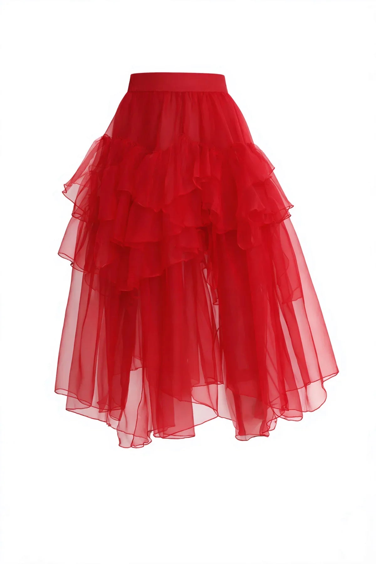 KIRMIZI TRANSPARAN VOLANLI UZUN TÜTÜ ETEK - MiiN