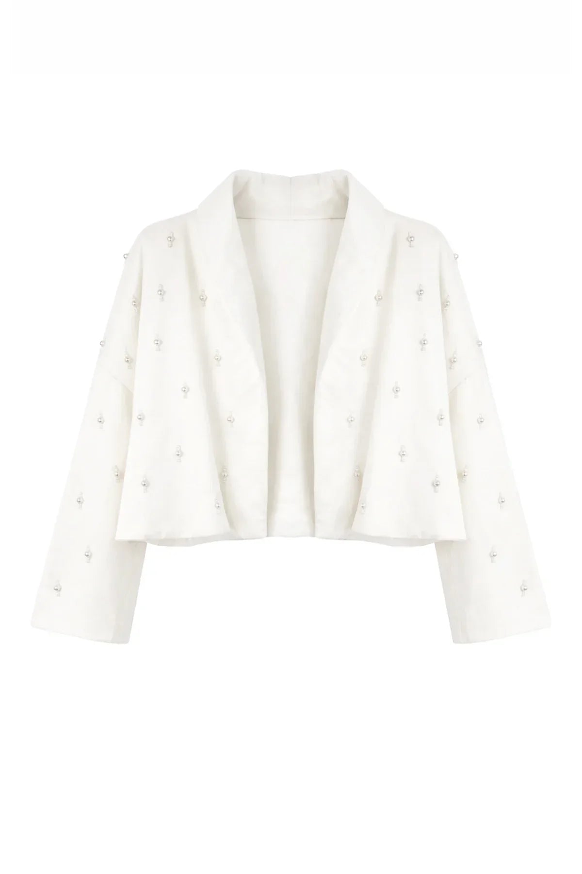 BEYAZ EL İŞLEMELİ BONCUKLU CROP CEKET - MiiN