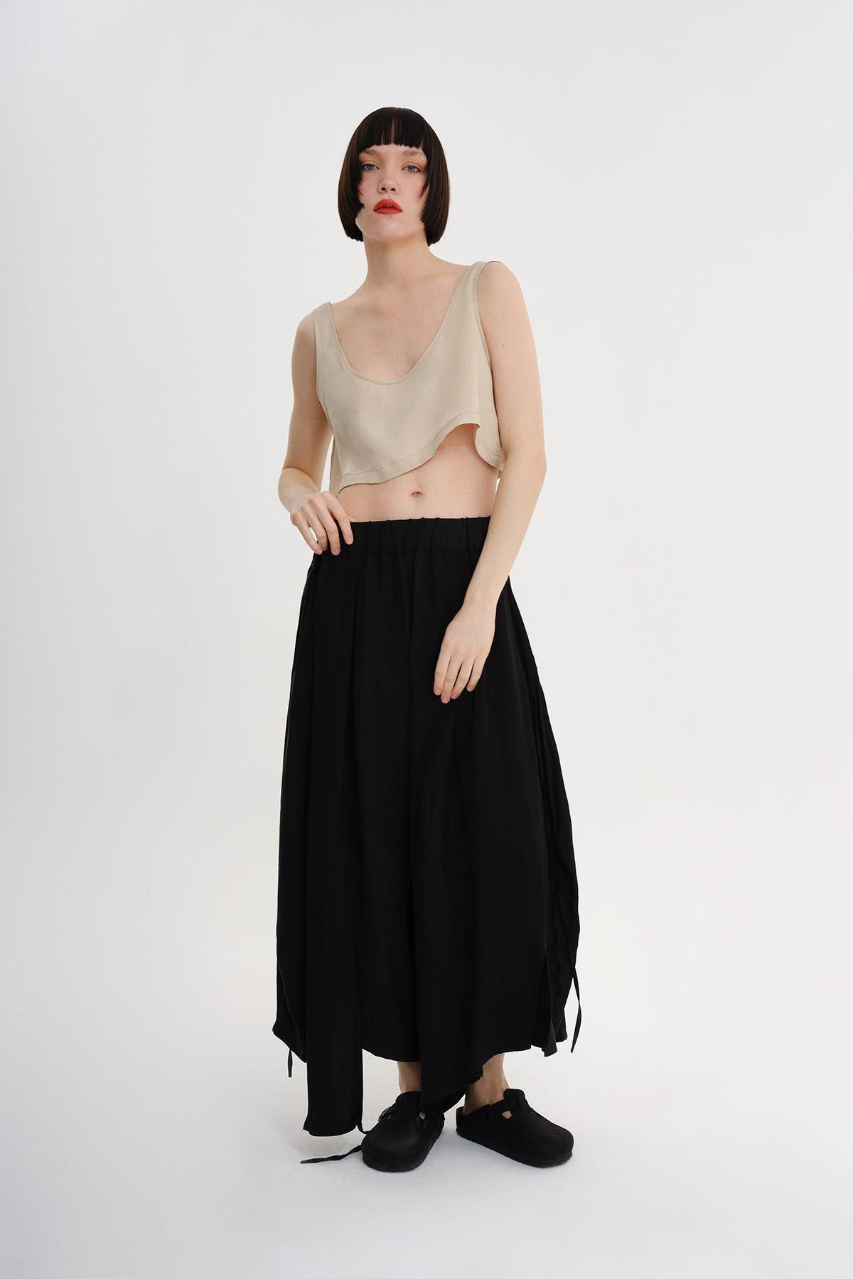 BEJ ASKILI U YAKA OVERSIZE CROP TOP - MiiN