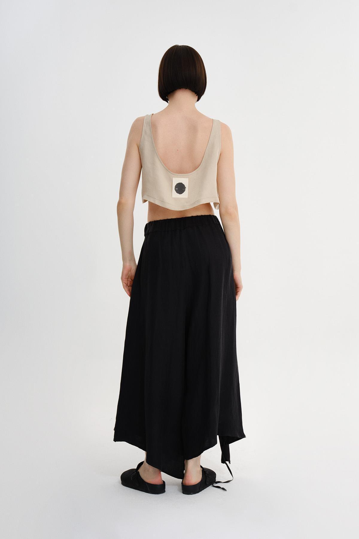 BEJ ASKILI U YAKA OVERSIZE CROP TOP - MiiN