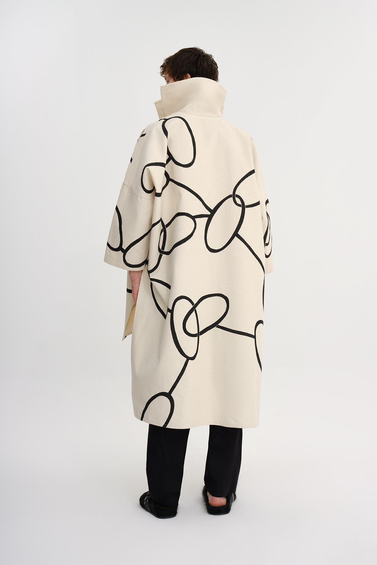 BEJ EL BOYAMASI ZİNCİR DESESNLİ MİDİ BOY UNISEX KAFTAN - MİİN