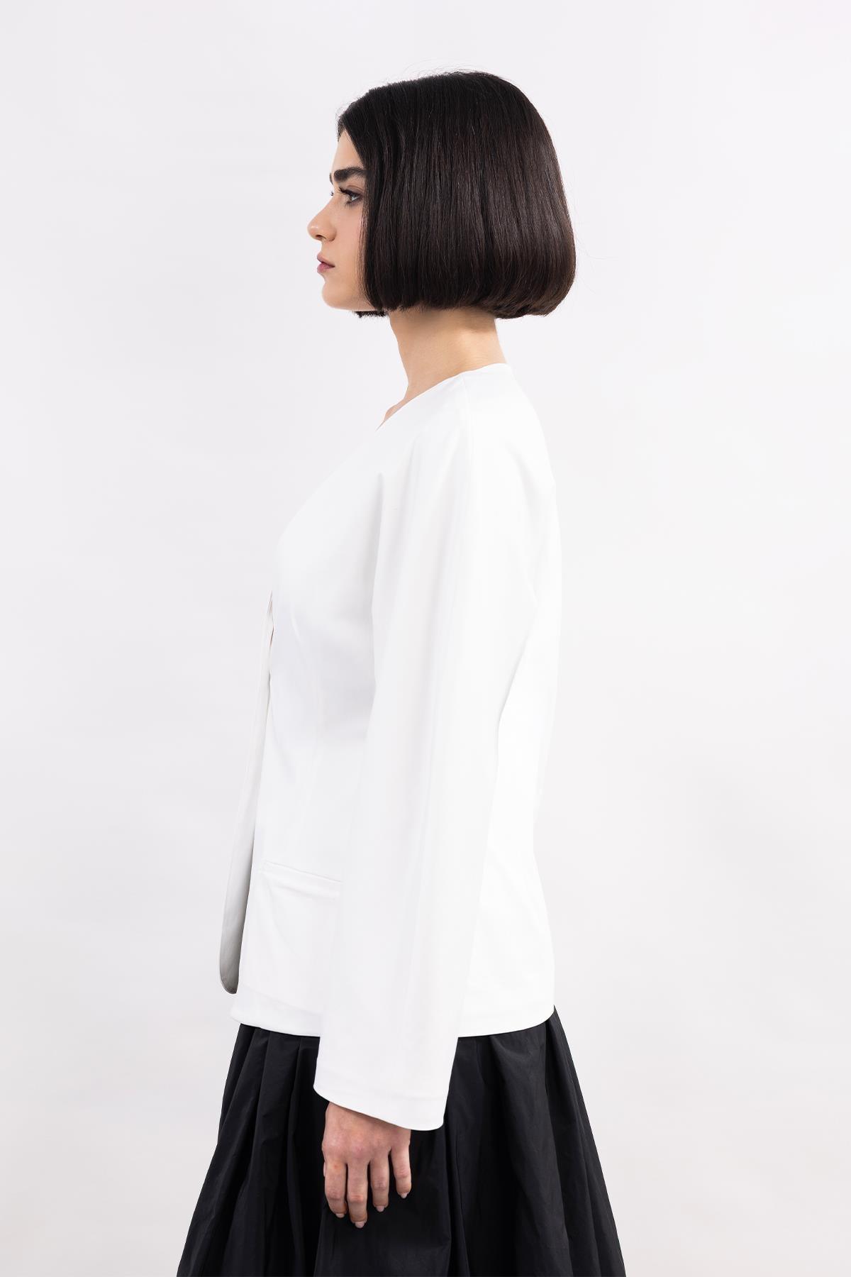 BEYAZ JAPONE KOLLU POPLİN KUMAŞ CEKET - MiiN