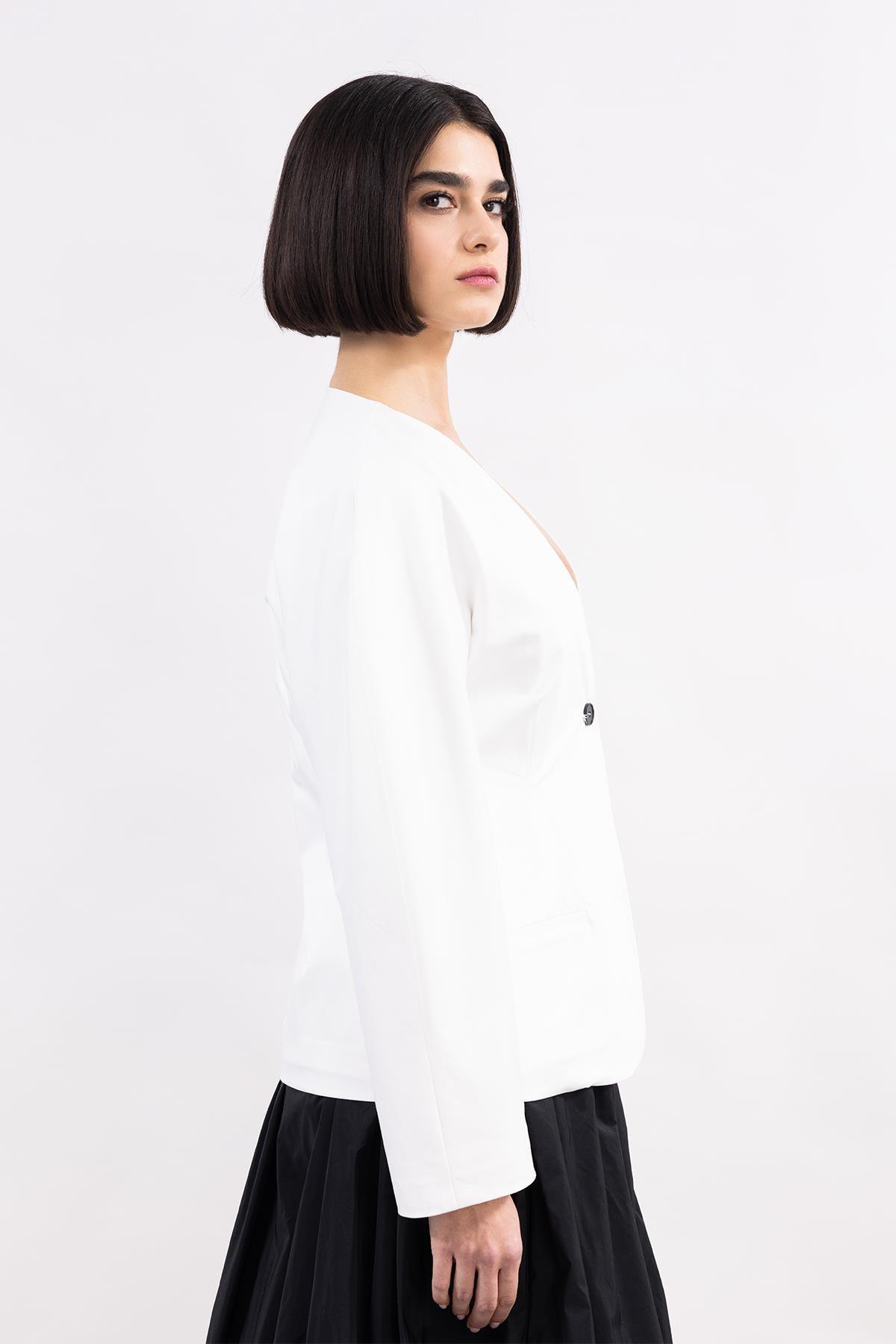 BEYAZ JAPONE KOLLU POPLİN KUMAŞ CEKET - MiiN