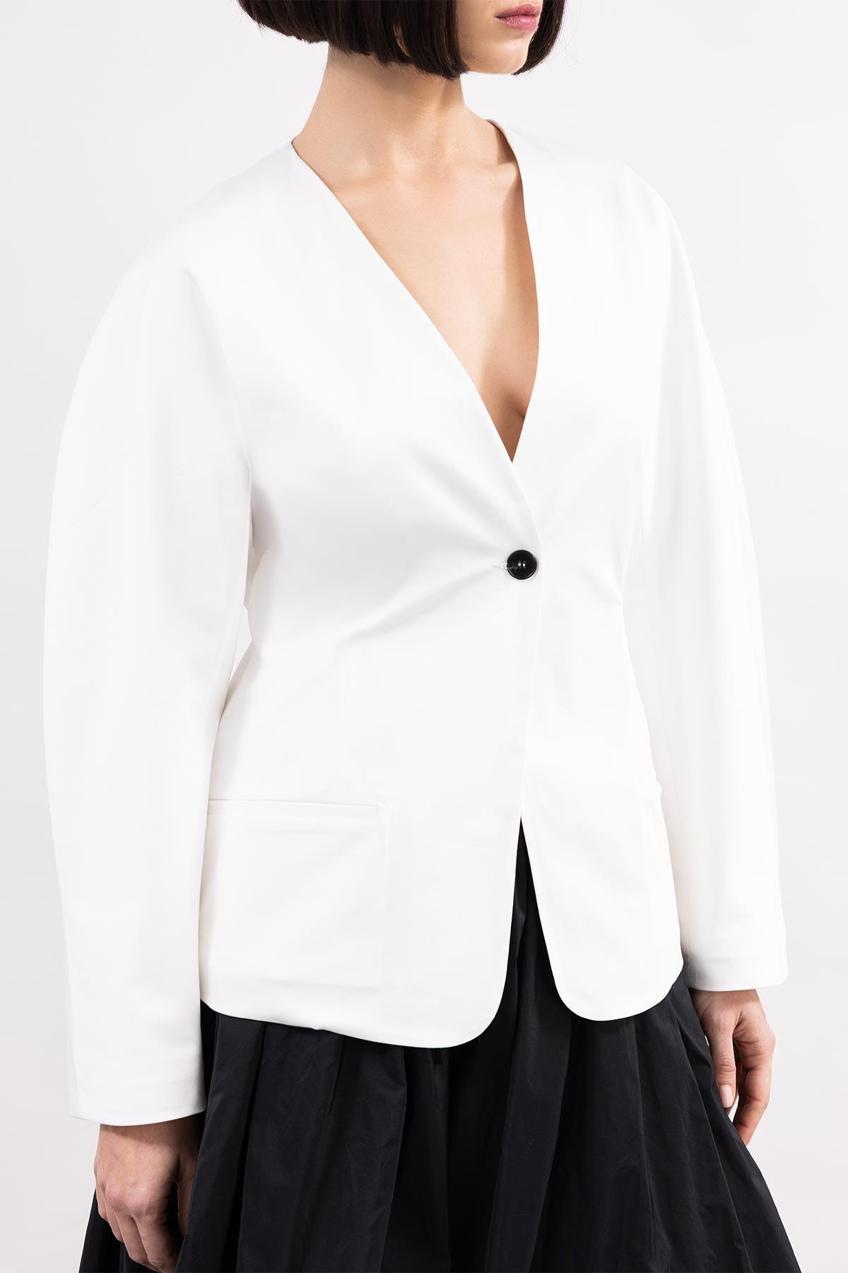 BEYAZ JAPONE KOLLU POPLİN KUMAŞ CEKET - MiiN