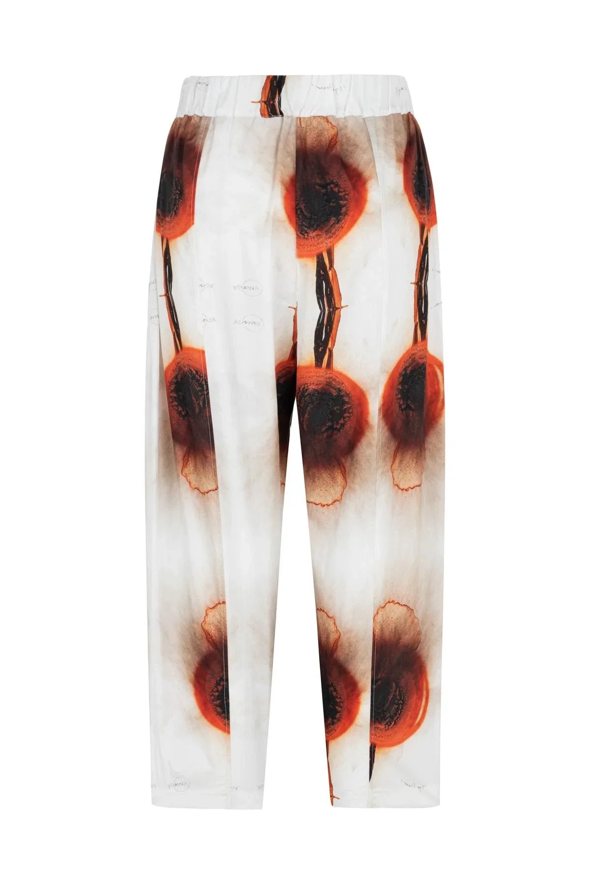 WHITE ABSTRACT PATTERNED DIGITAL PRINTED POPLIN WIDE LEG TROUSERS