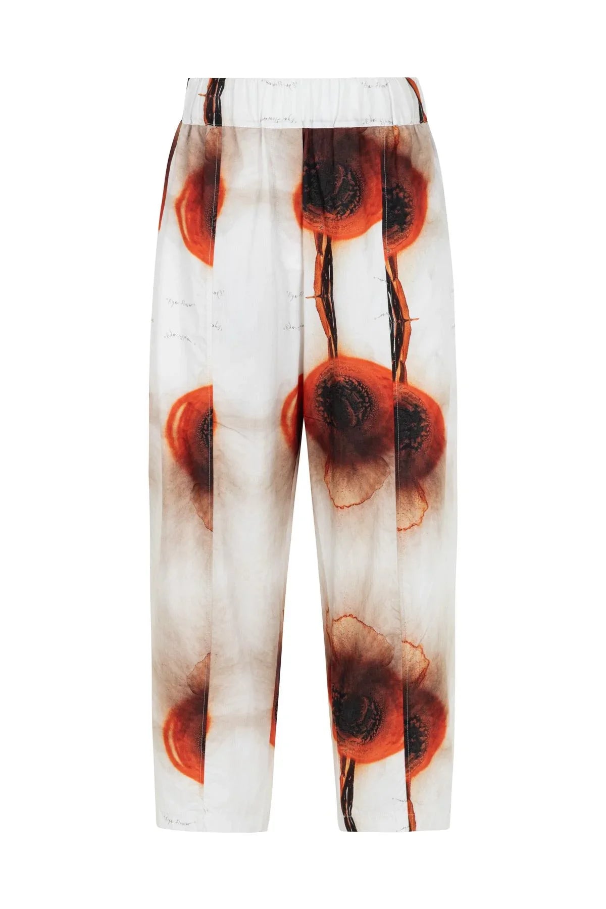 WHITE ABSTRACT PATTERNED DIGITAL PRINTED POPLIN WIDE LEG TROUSERS