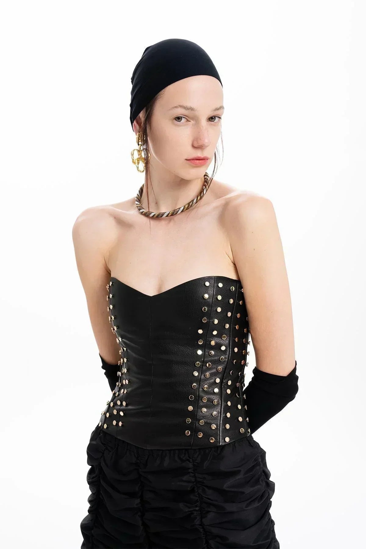 BLACK LEATHER TROK DETAILED BUSTIER