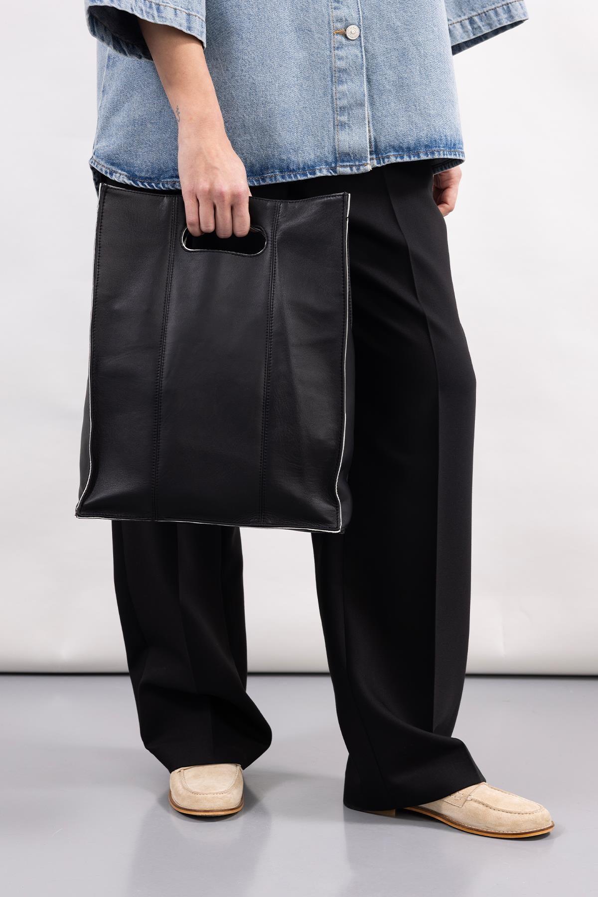 BLACK STITCHING DETAILED RECTANGULAR LARGE BOX SHAPE HANDBAGS