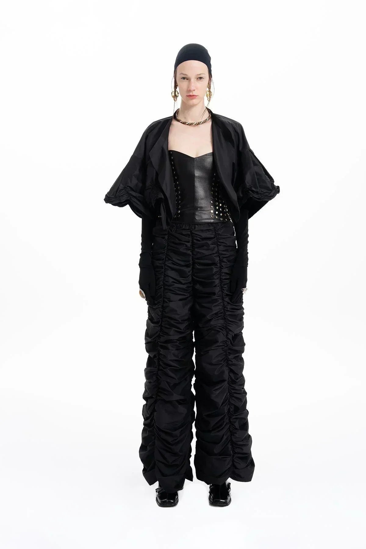 BLACK TAFFETA DRESSED CROP JACKET