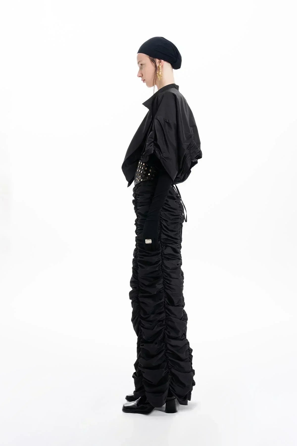 BLACK TAFFETA DRESSED CROP JACKET