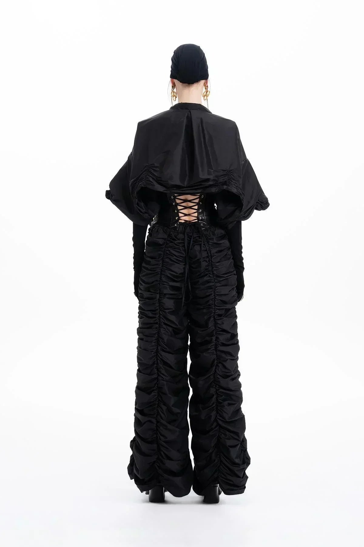 BLACK TAFFETA DRESSED CROP JACKET