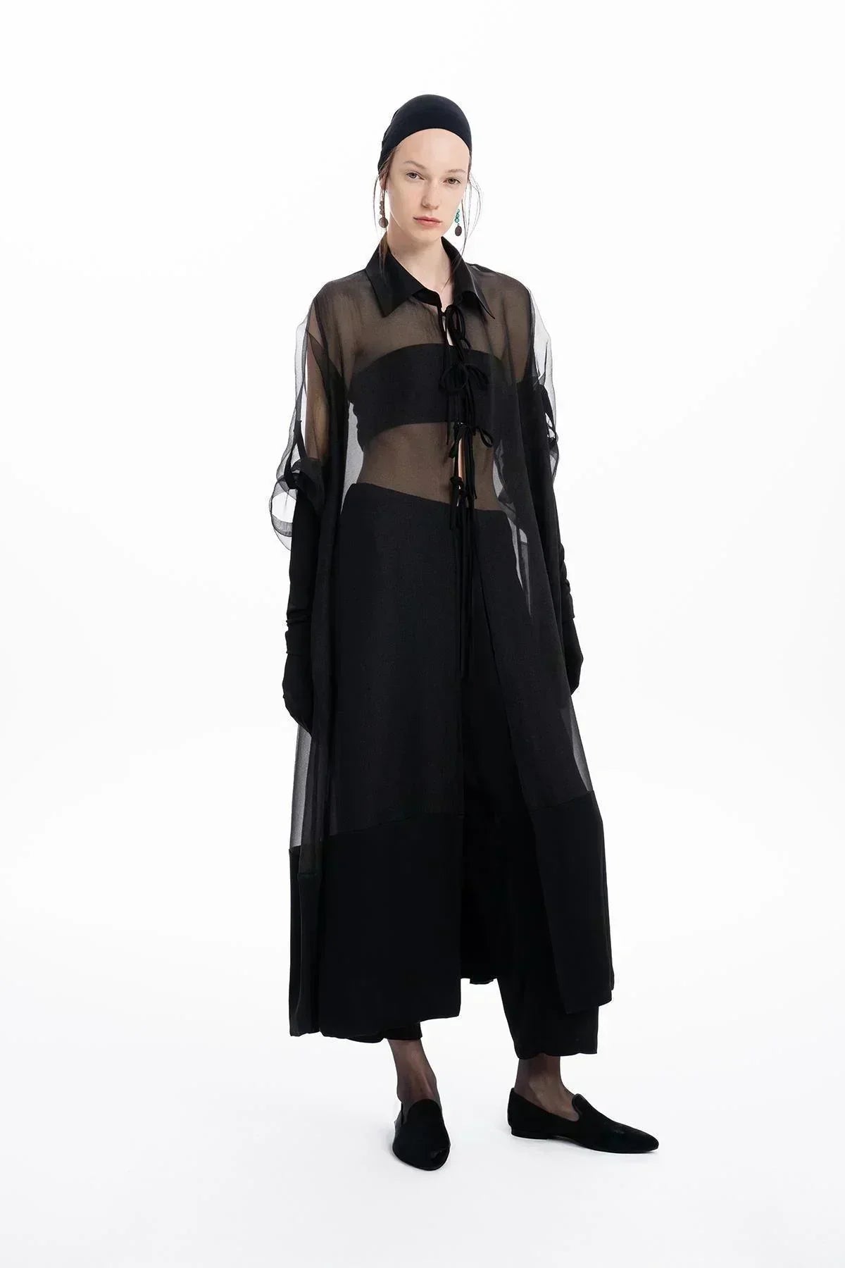 BLACK GARDEN ORGANZA TRANSPARENT LONG CAPE