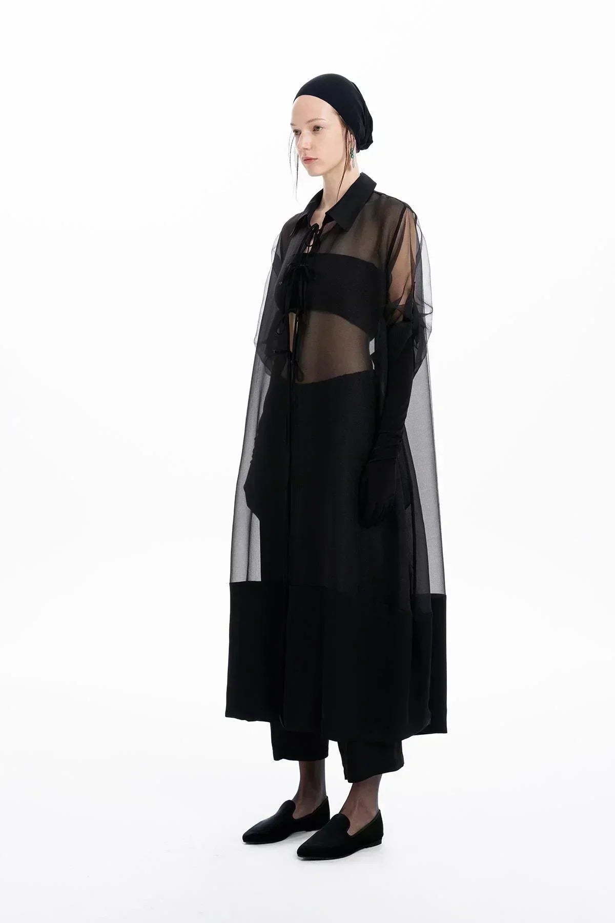 BLACK GARDEN ORGANZA TRANSPARENT LONG CAPE