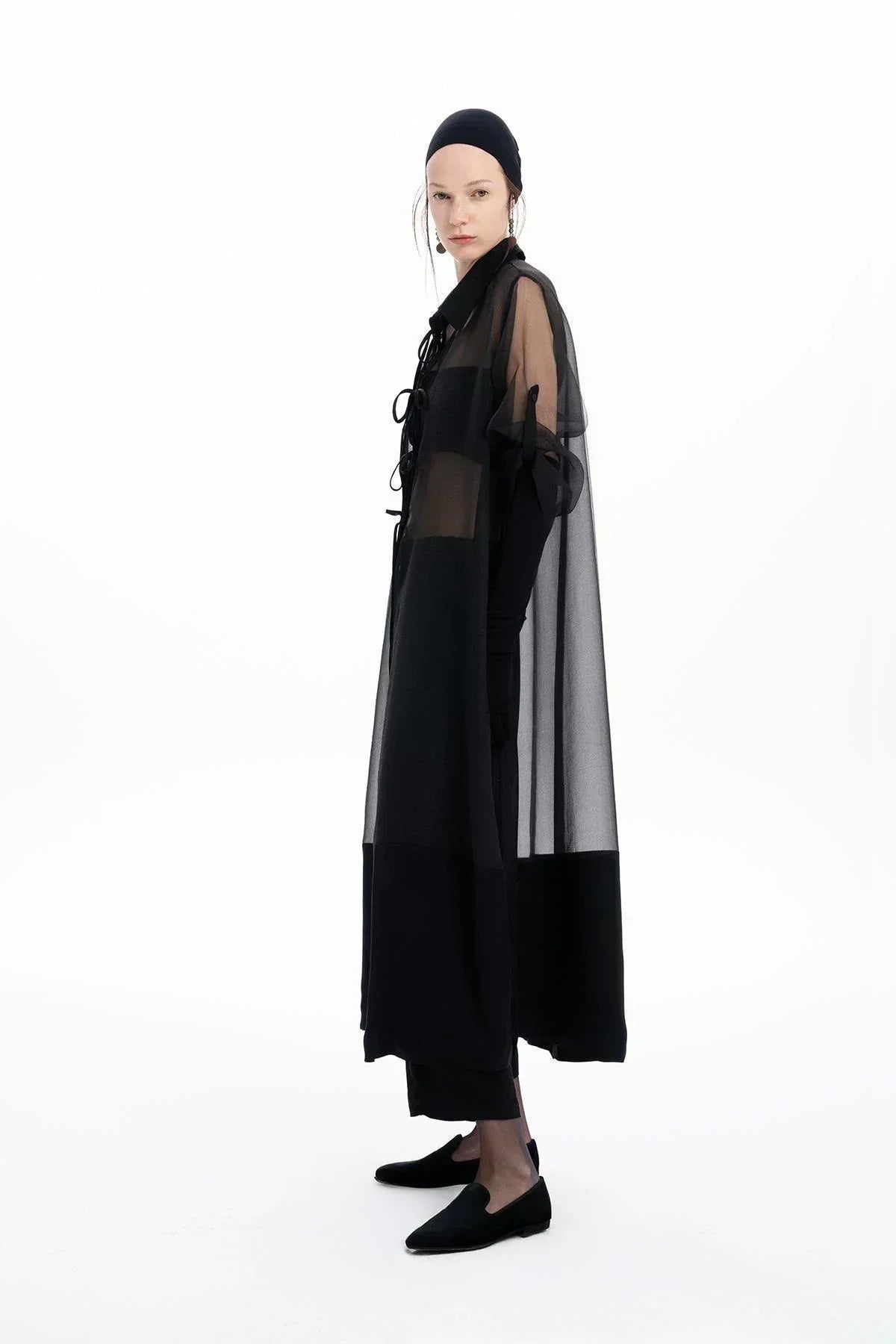 SİYAH GARNİLİ ORGANZE TRANSPARAN UZUN KAP