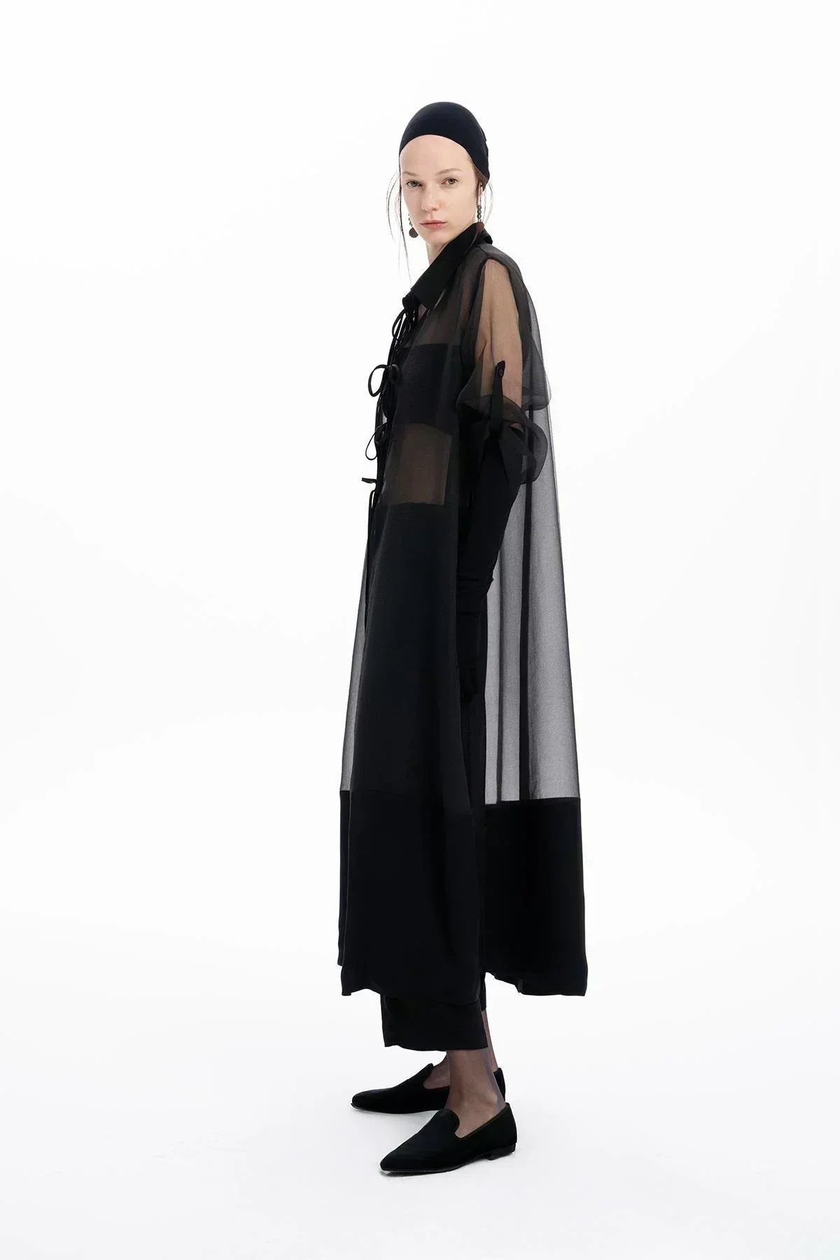 SİYAH GARNİLİ ORGANZE TRANSPARAN UZUN KAP