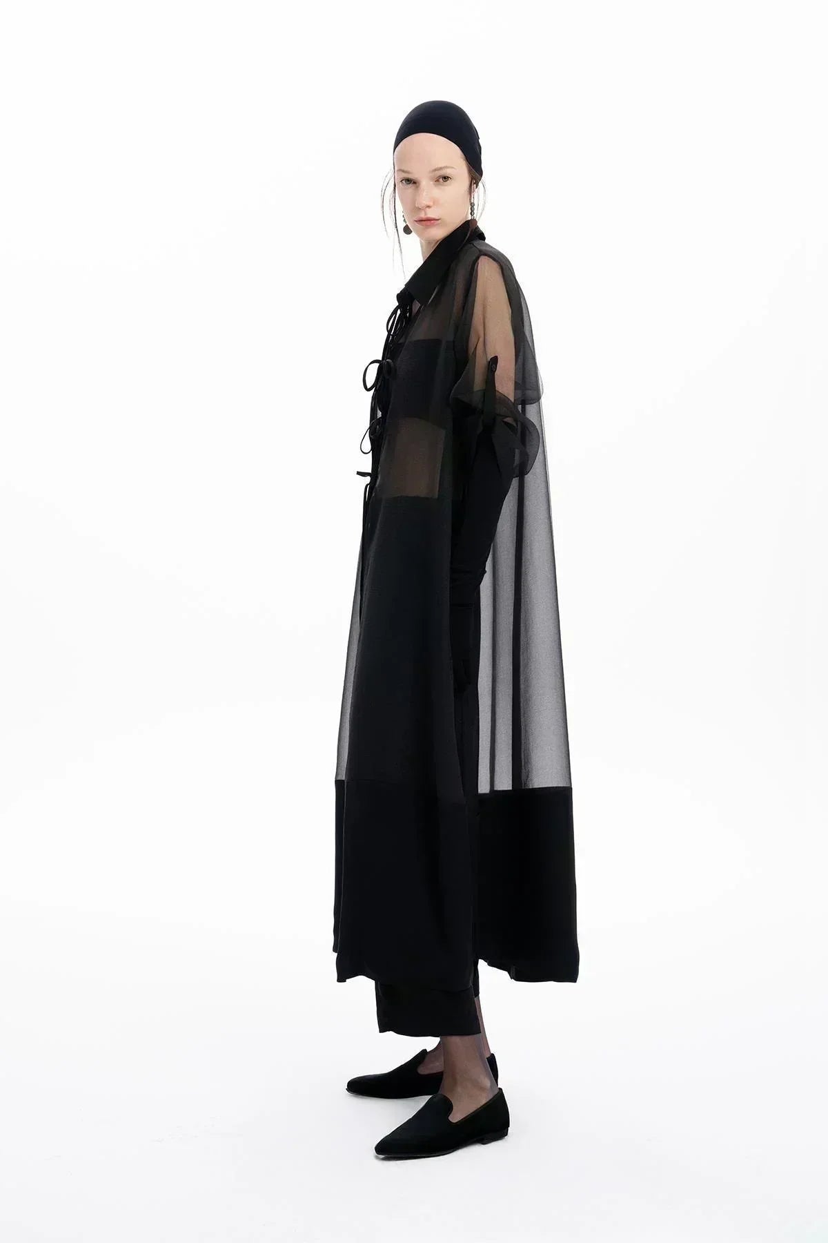 SİYAH GARNİLİ ORGANZE TRANSPARAN UZUN KAP - MiiN