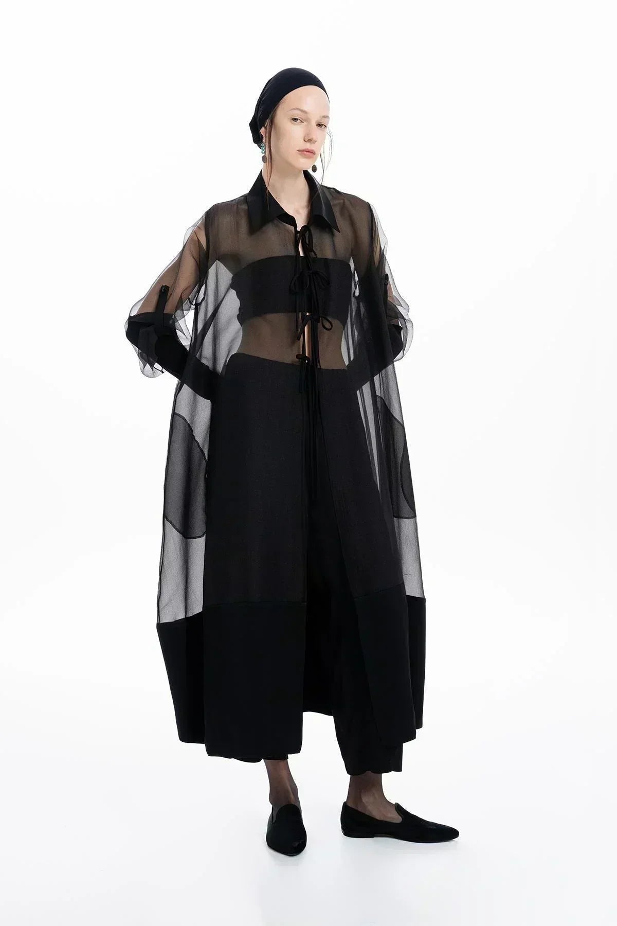 SİYAH GARNİLİ ORGANZE TRANSPARAN UZUN KAP