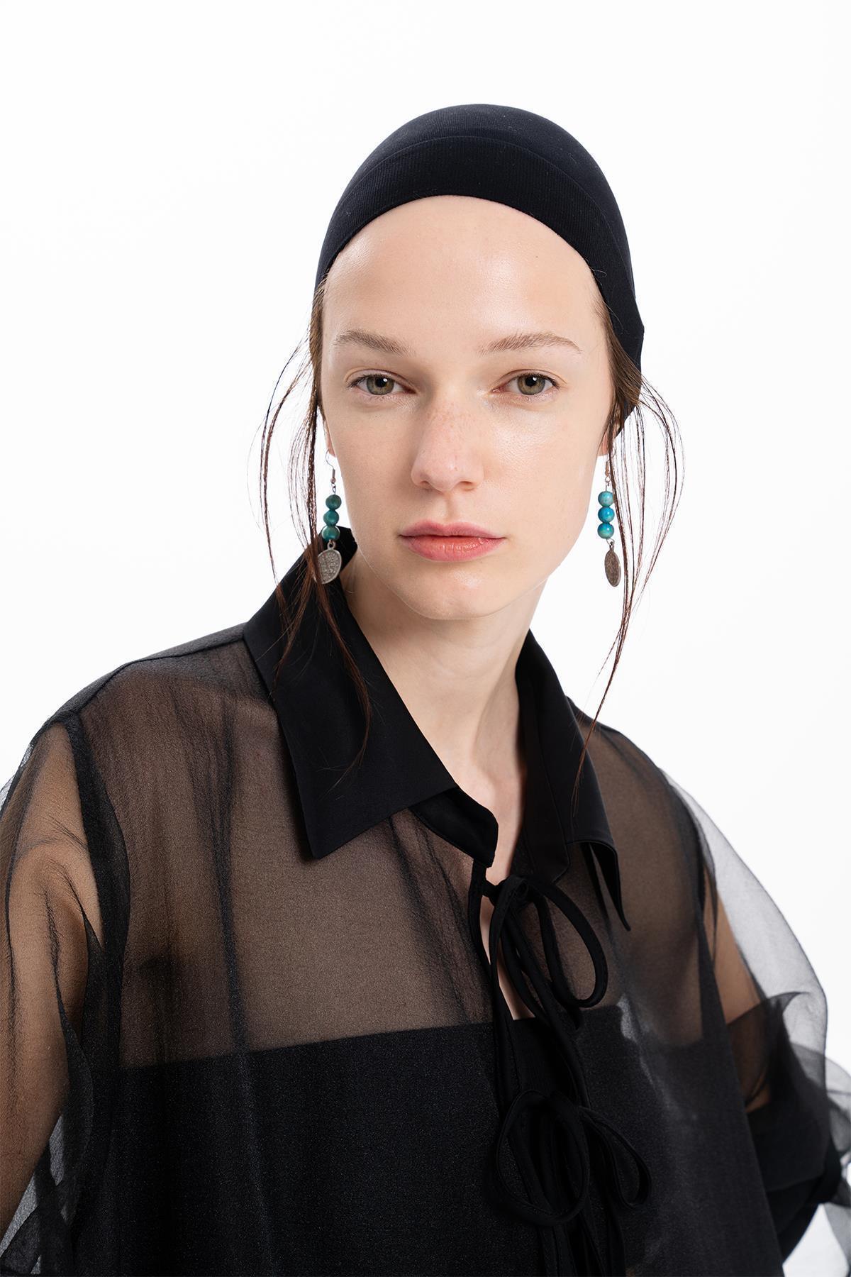 SİYAH GARNİLİ ORGANZE TRANSPARAN UZUN KAP