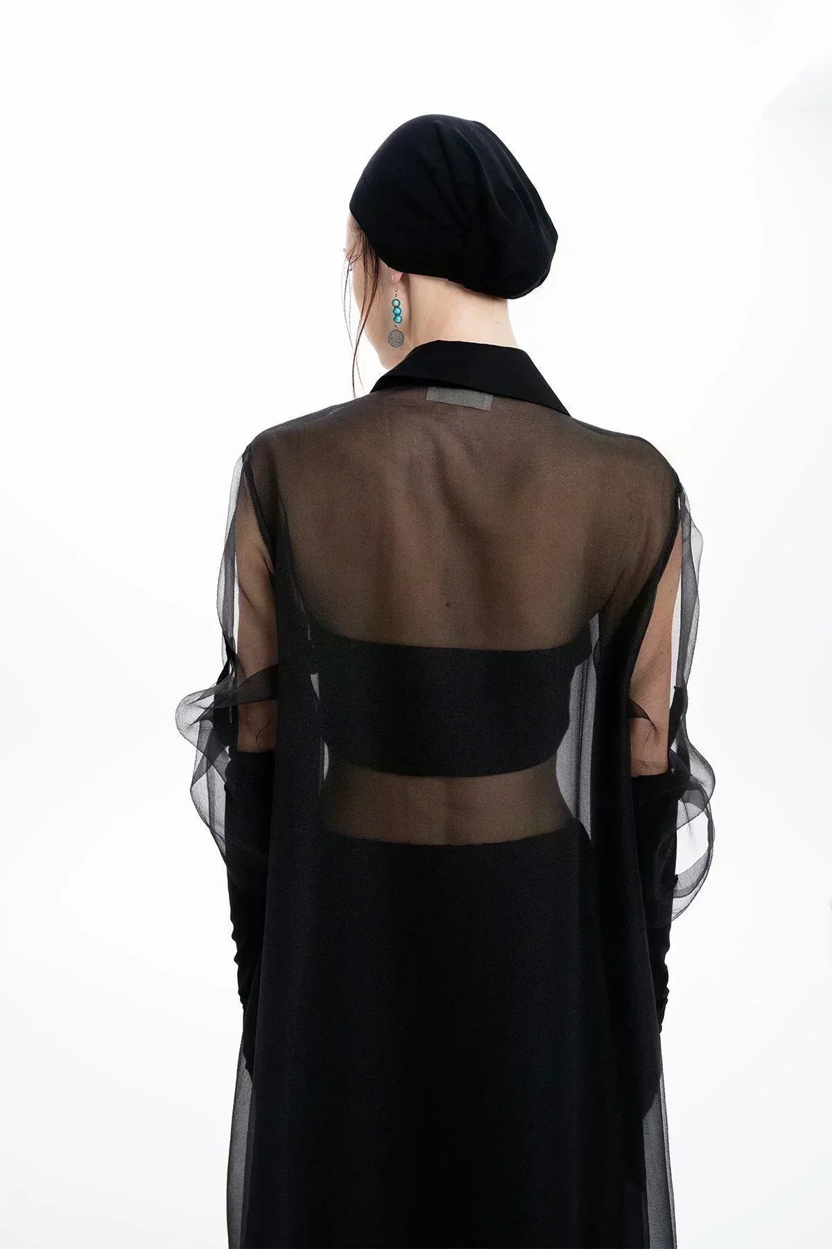 SİYAH GARNİLİ ORGANZE TRANSPARAN UZUN KAP - MiiN