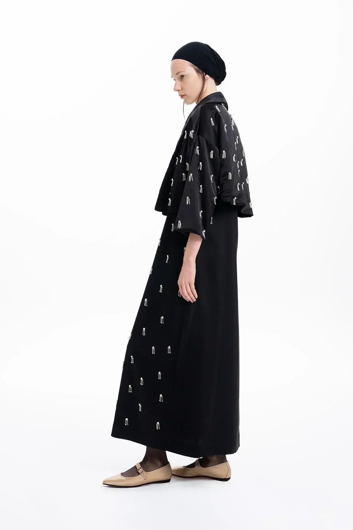 BLACK HAND EMBROIDERED BEADED CROP JACKET