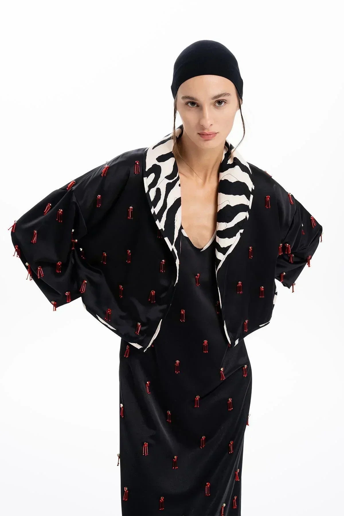 BLACK GARNISH HAND EMBROIDERED BEADED JACKET