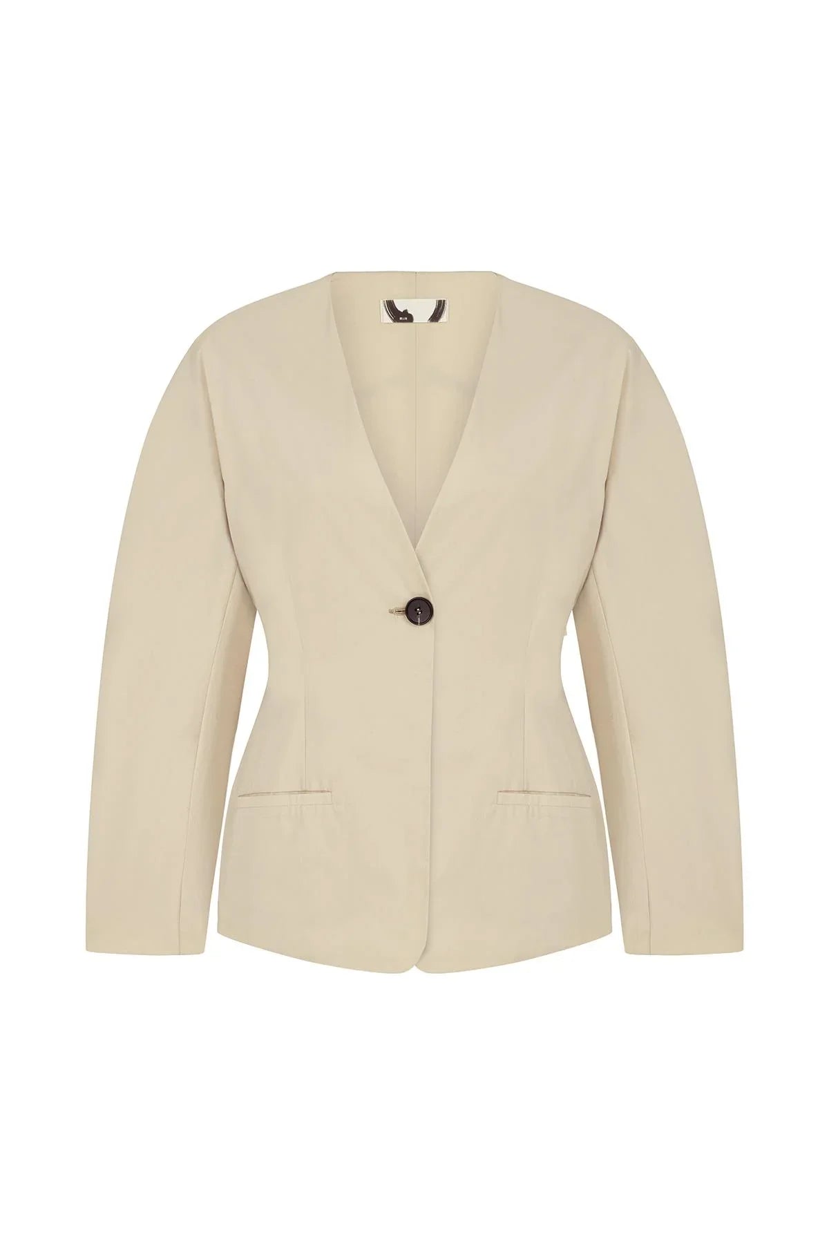 BEJ ARKASI DAİRE DESEN EL BOYAMASI BLAZER CEKET