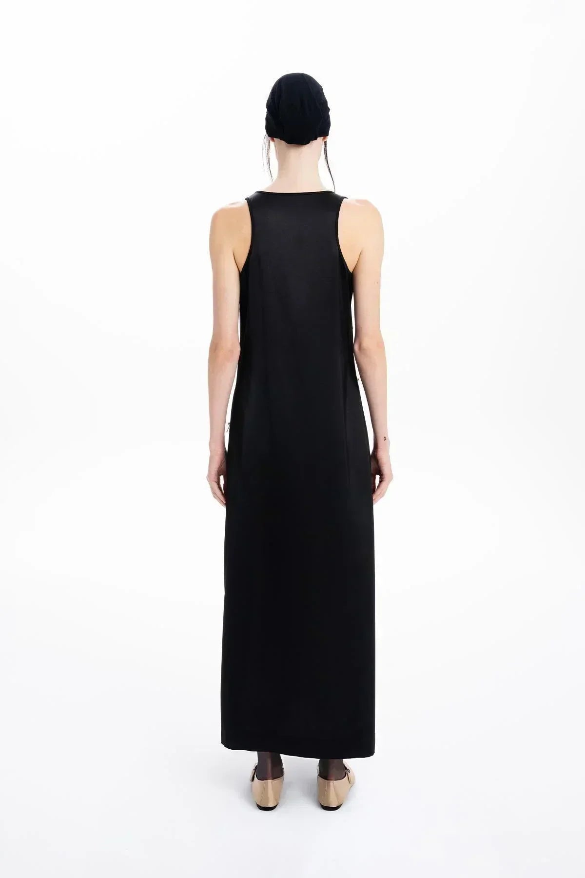 BLACK HAND EMBROIDERED BEADED THICK STRAPPED LONG DRESS
