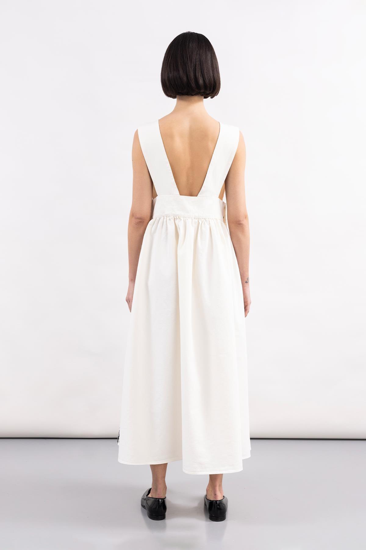 BEYAZ ÇİÇEK DESEN BASKI EL BOYAMASI SALOPET ELBİSE - MiiN