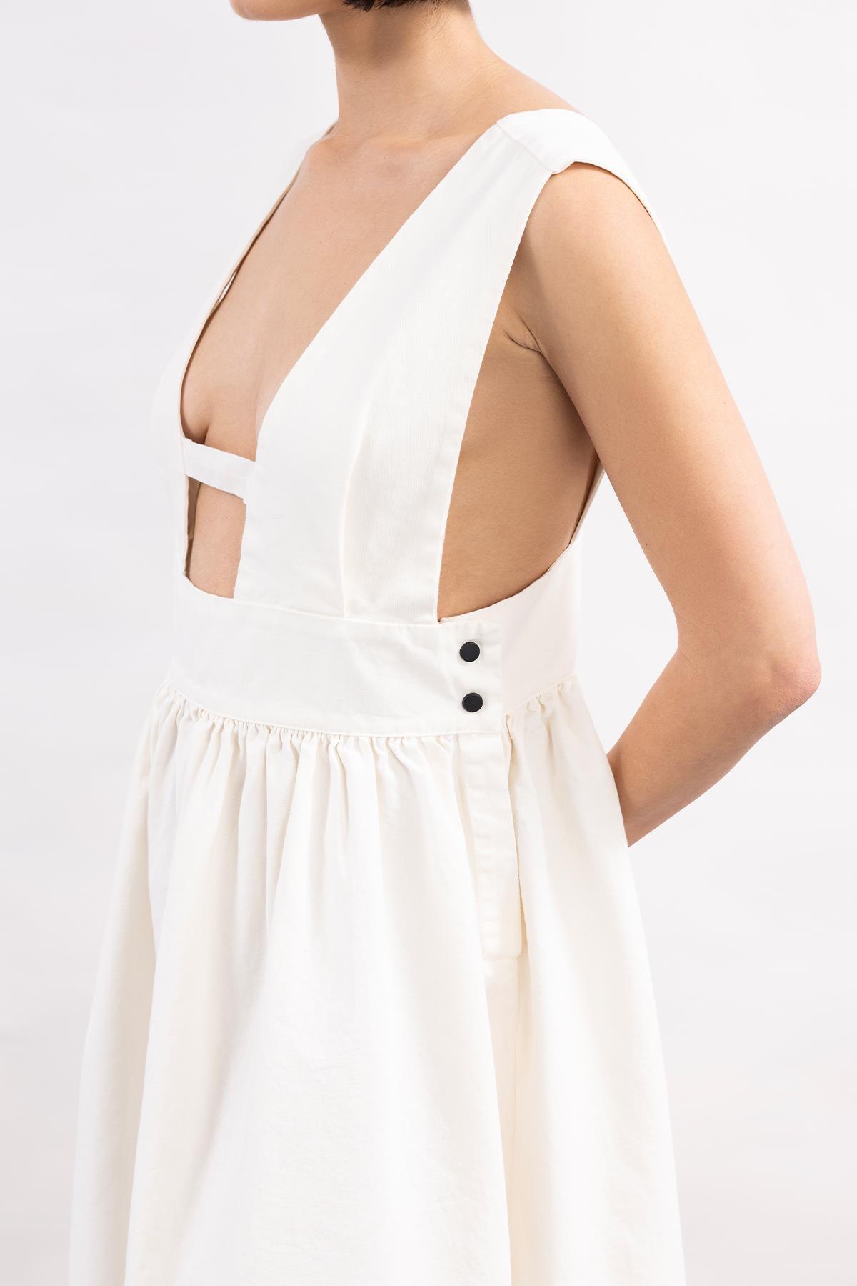 BEYAZ ÇİÇEK DESEN BASKI EL BOYAMASI SALOPET ELBİSE - MiiN