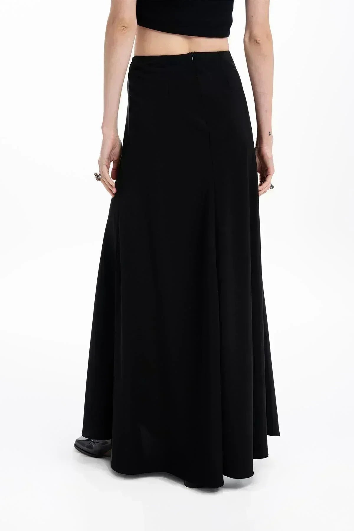 SİYAH DOKUMA KUMAŞ KLOŞ UZUN ETEK - MiiN