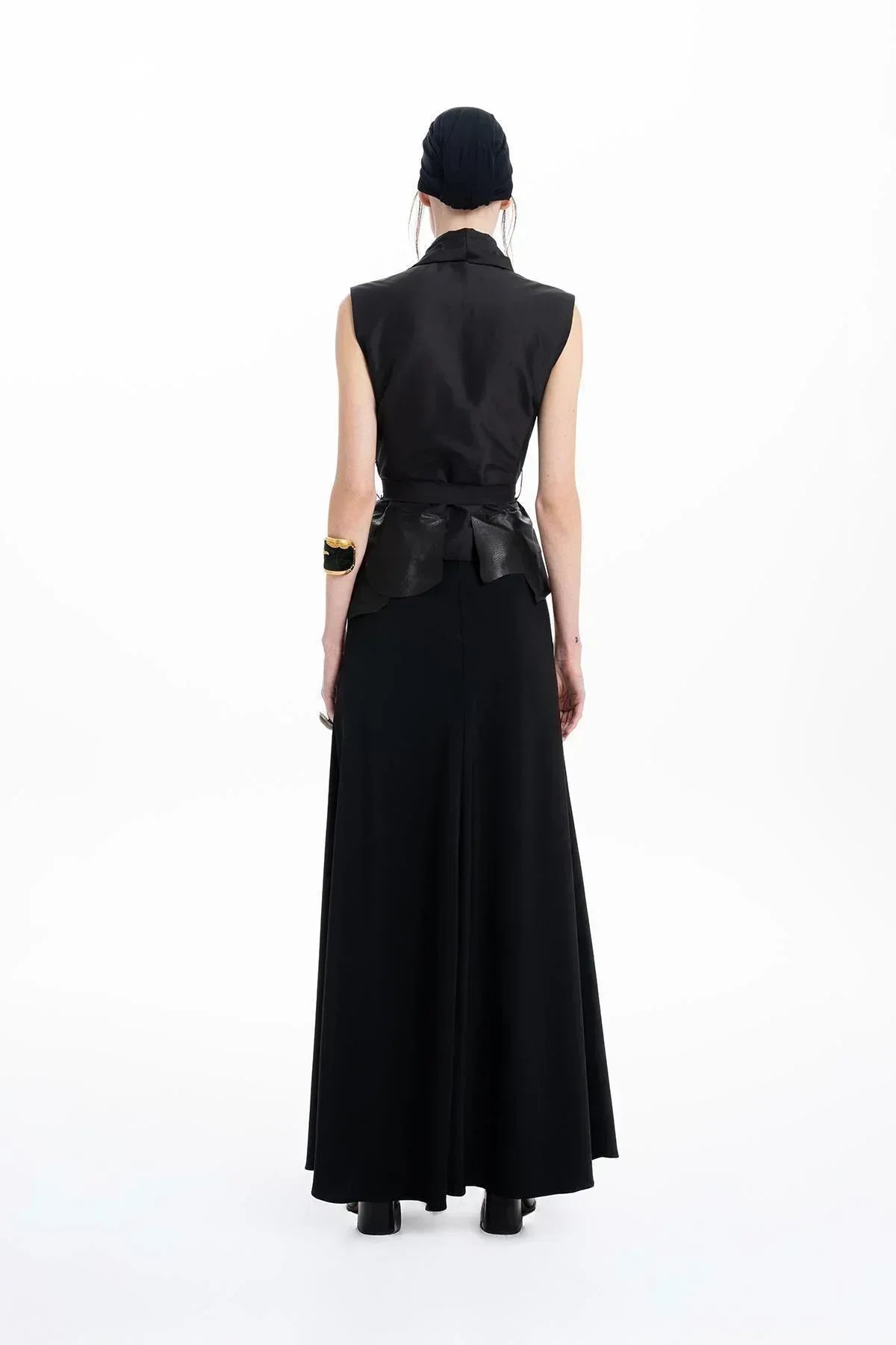 SİYAH DOKUMA KUMAŞ KLOŞ UZUN ETEK