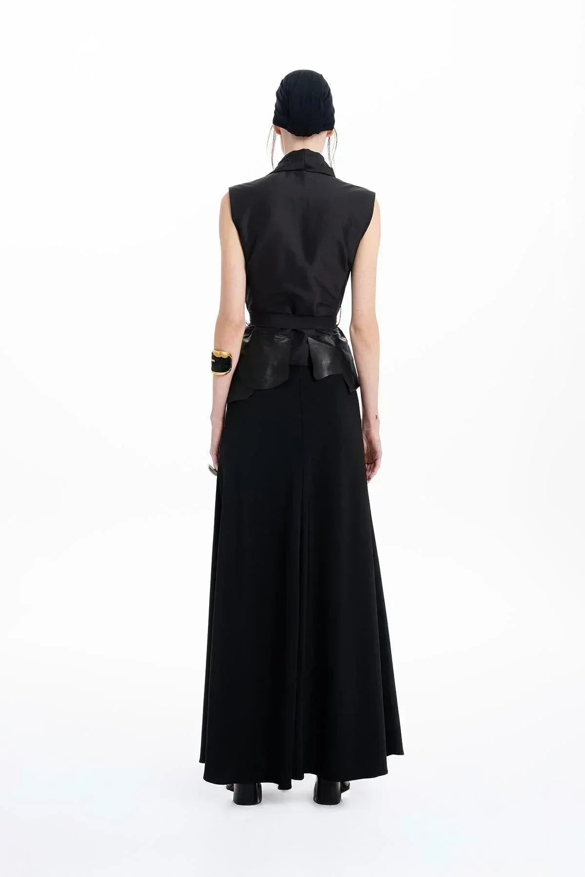 SİYAH DOKUMA KUMAŞ KLOŞ UZUN ETEK - MiiN