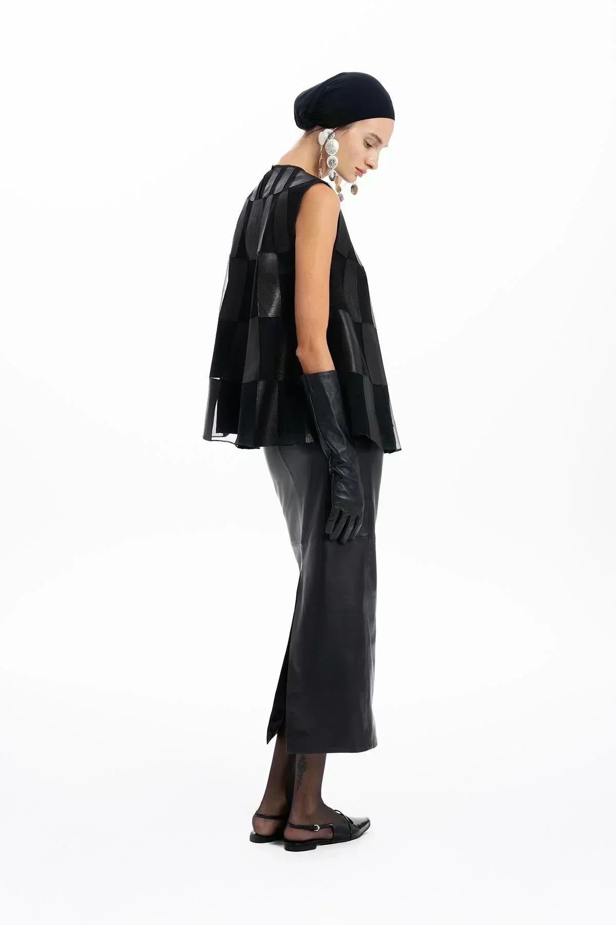 SİYAH DERİ UZUN KALEM ETEK - MiiN