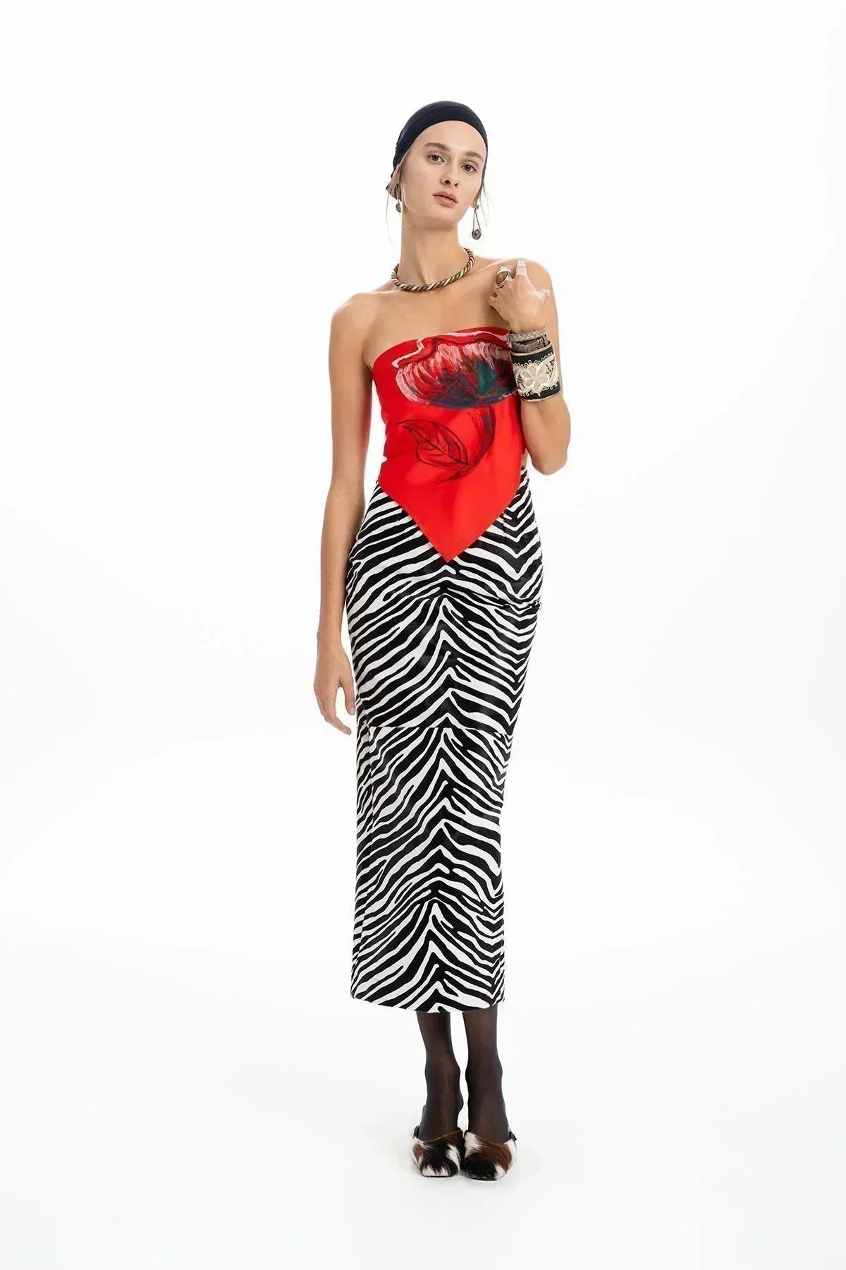 SİYAH BEYAZ ZEBRA DESENLİ KÜRK UZUN KALEM ETEK - MiiN