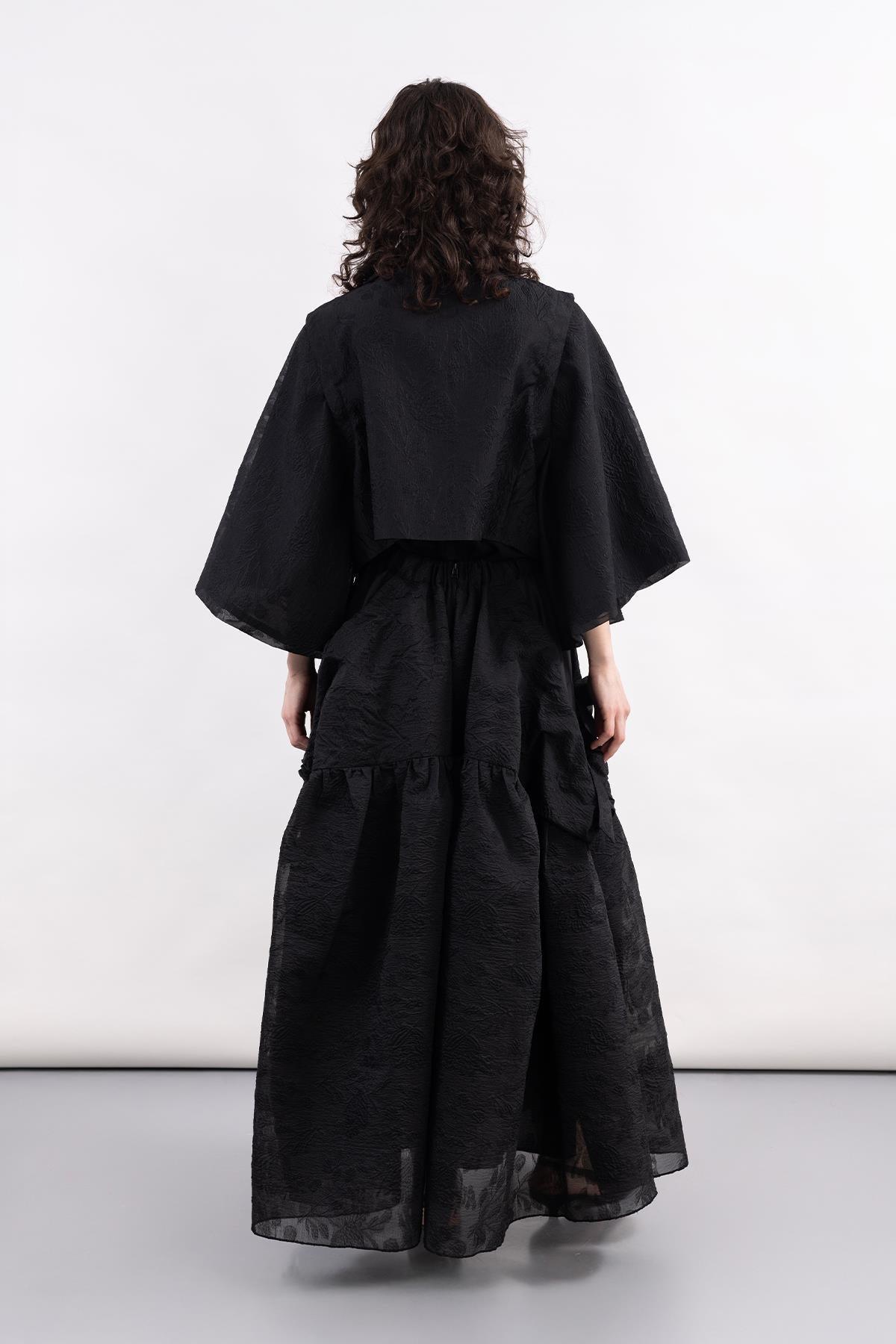 BLACK JACQUARD PATTERNED CUP LONG SKIRT
