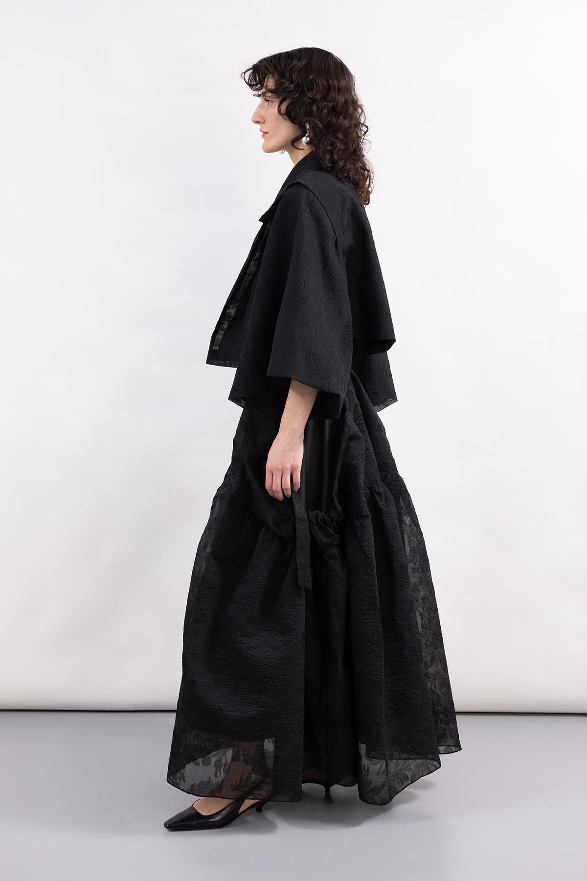 BLACK JACQUARD PATTERNED CUP LONG SKIRT